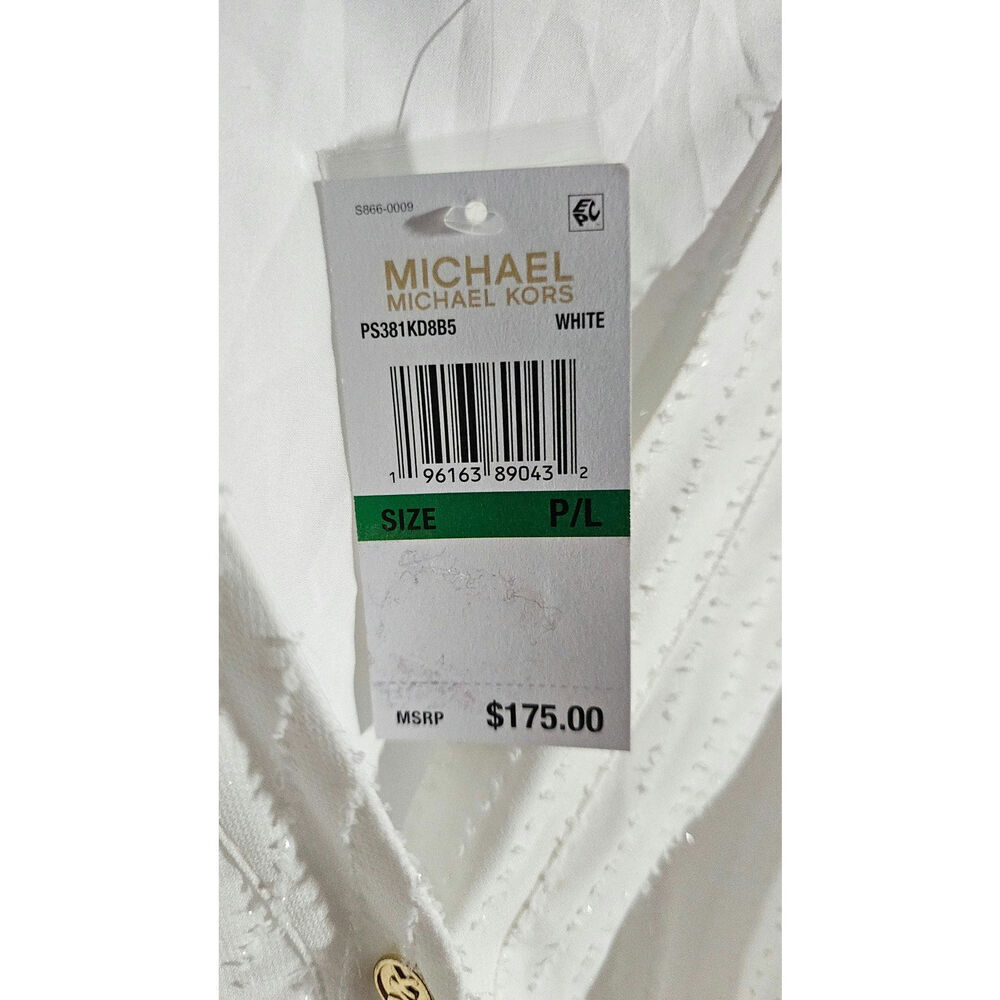 Michael Michael Kors White Tie Button Front Fit & Flare Dress Petite L NWT - Picture 7 of 8